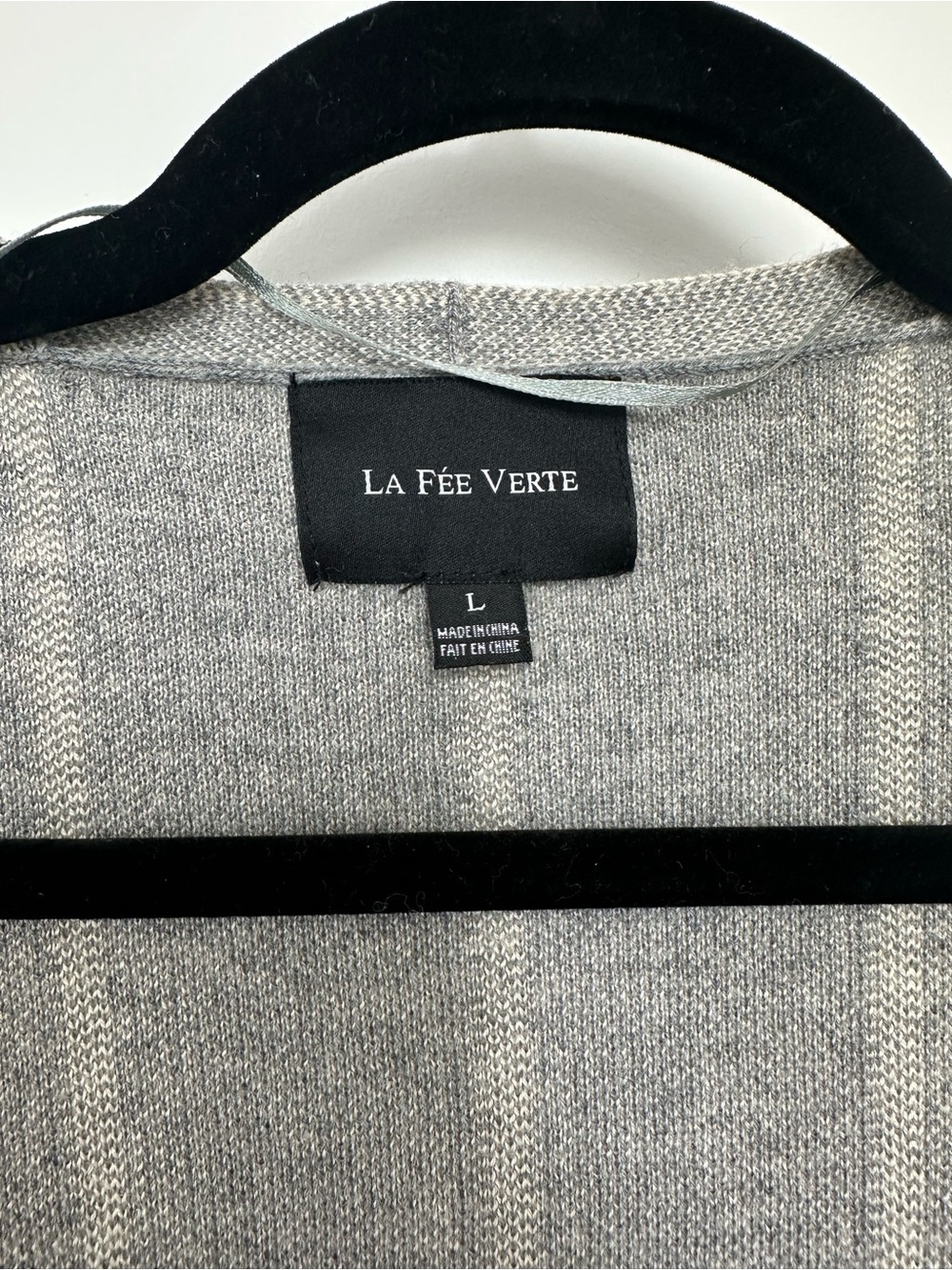 La Fée Verte Gray & Cream Geometric Open Front Knit Poncho Cardigan Size L - Picture 2 of 5